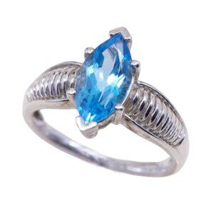 Sterling Silver Marquise-Cut Blue Topaz Ring Size 7.5 Elegant Design